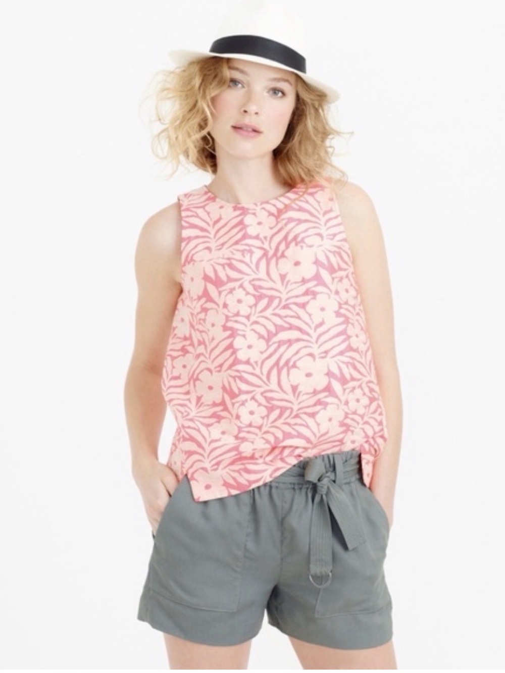 J. Crew Coral and Cream Floral Shell Top